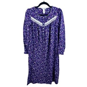 Adonna Nightgown Womens Small Purple Floral Lace Cottagecore Long Sleeve S